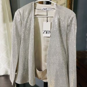 ZARA sequin silver cape / jacket NWT